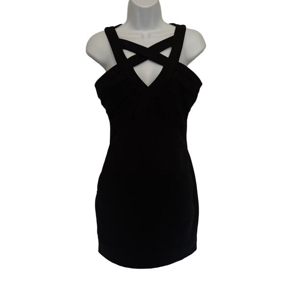 CRYSTAL DOLL Bodycon Dress Size 3 Black Mesh Cutout Sparkly New Mini Grunge - Picture 1 of 13